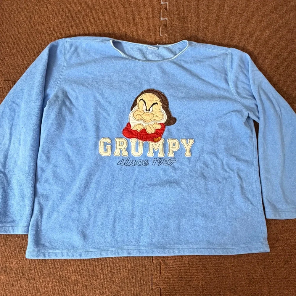 Disney Grumpy Since 1937 Blue Fleece Sweatshirt Snow White Dwarf Mens‎ XL A-